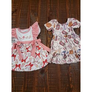 Baby Girl 6m To 12m Baseball Theme Boutique Dresses Lot Of 2
